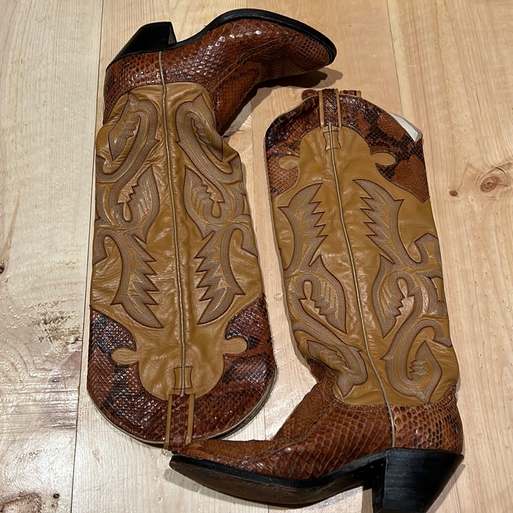 👢RARE - Vintage Larry Mahan's Women's Black & Snakeskin Cowgirl Western Boots